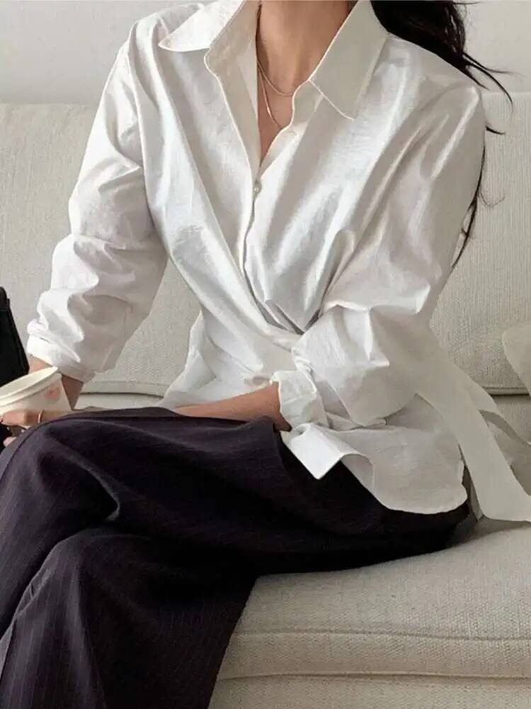 Leatherwork In French - Camisa Feminina Francesa Estilo Temperamento Moda