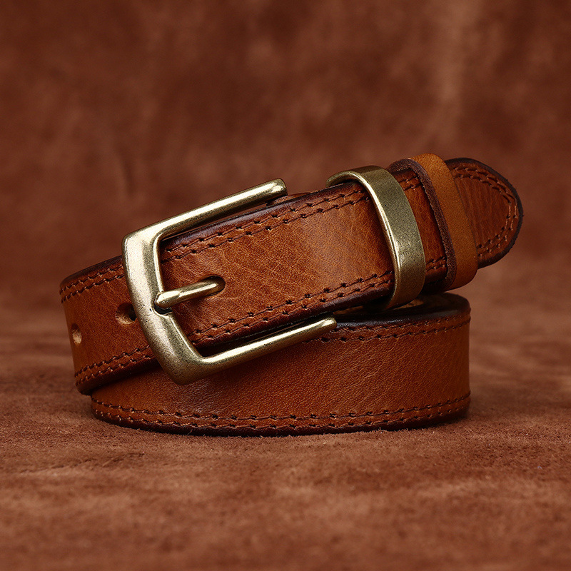 Leather Work Jeans - 2.8cm senhoras puro couro de alta