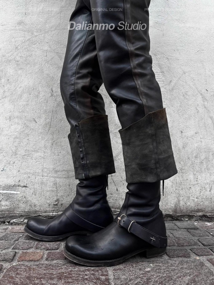 Youtube Leatherwork - Botas curtas pretas legais para homens,