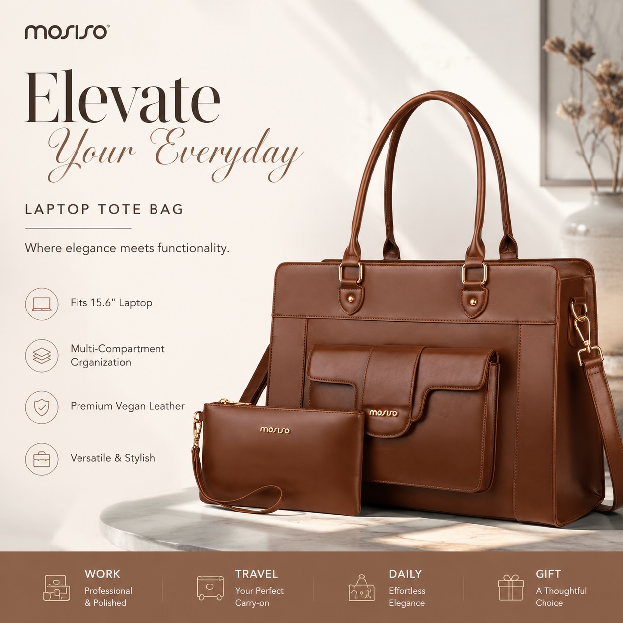 Leather Work Laptop Bag - Bolsa de ombro MOSISO para laptop