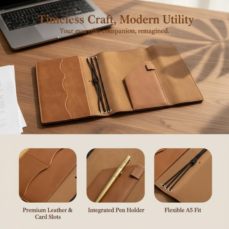Leather Work Organiser - Caderno Organizador Compacto Vintage de Couro