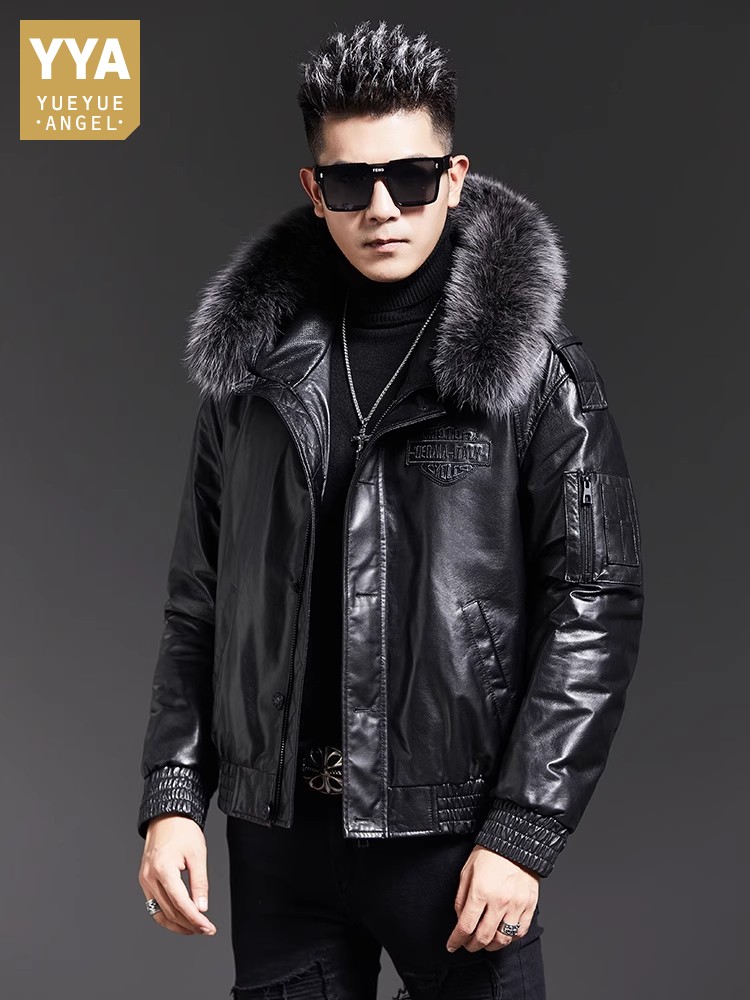 Leather Work Jacket With Hood - Moda masculina inverno gola de pele