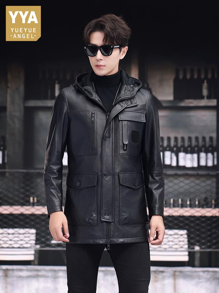 Inverno negócios homens trabal - Leather Work Jacket With Hood avaliação e preço