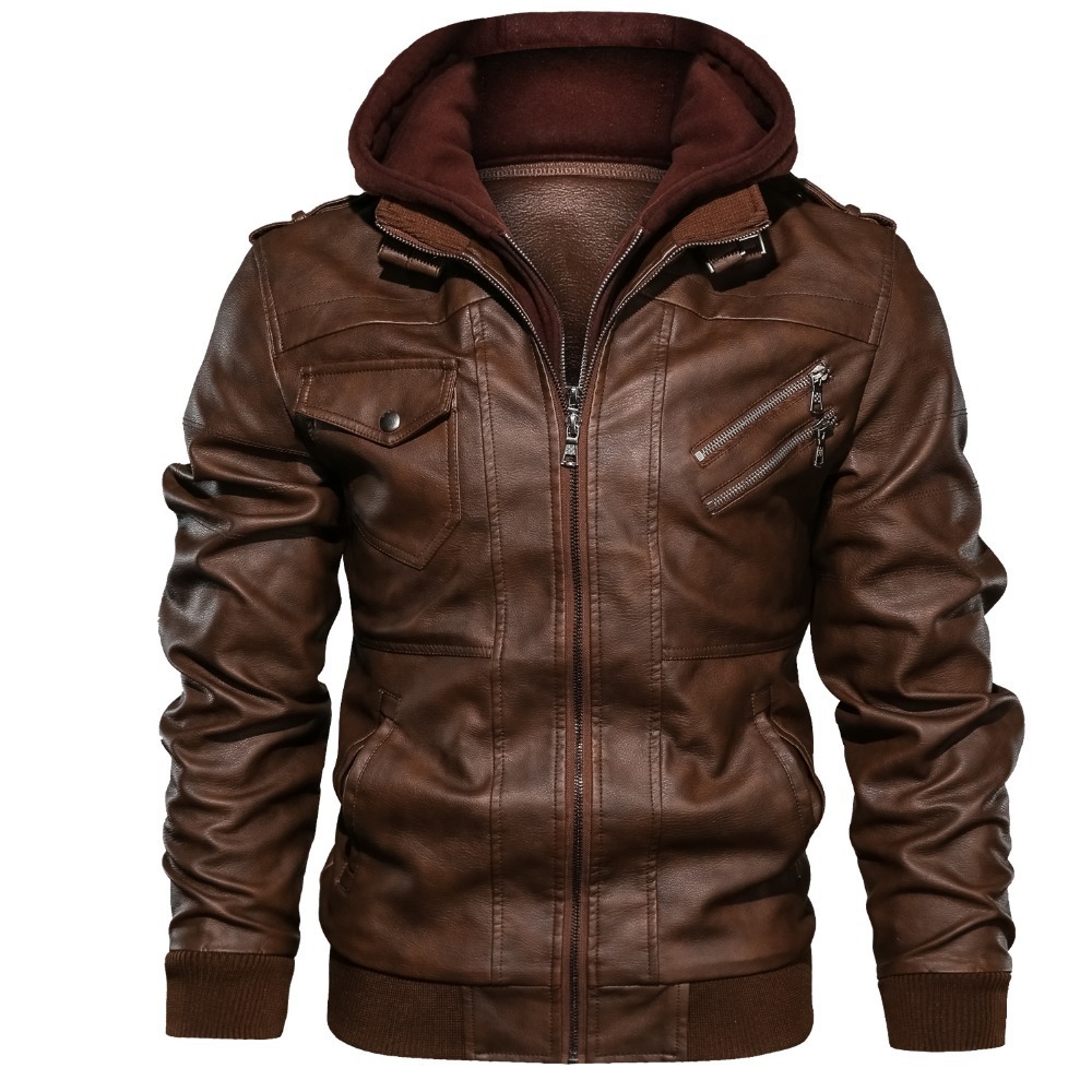 Casacos Masculinos com Capuz,  - Leather Work Jacket With Hood avaliação e preço