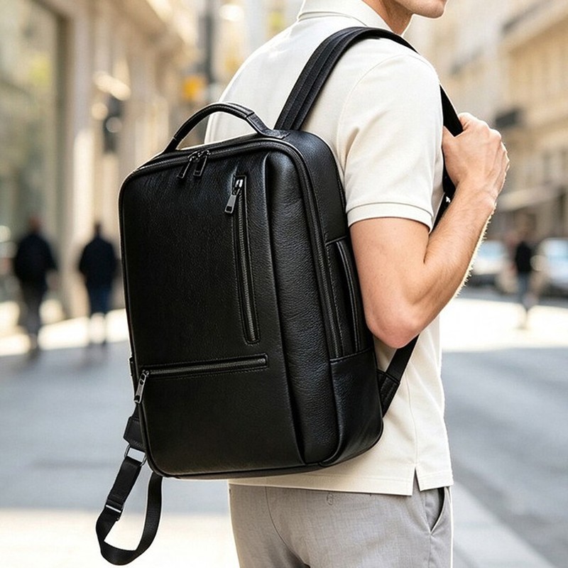 Mochila de couro genuíno preta - Leather Work Rucksack Mens avaliação e preço
