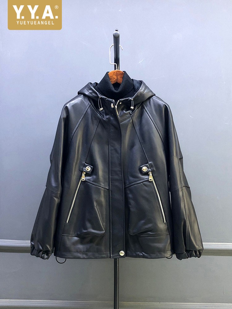 Jaqueta Curta Feminina de Cour - Leather Work Jacket With Hood avaliação e preço