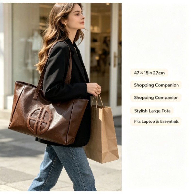 Nova Bolsa Tote Feminina Retrô - Leather Work Bag Women avaliação e preço